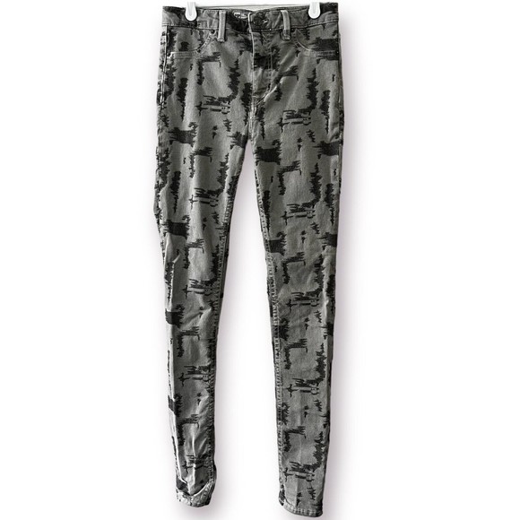 Women’s 27 Free People Camo Gray Green Super High Rise Skinny Leg Denim Jeans - Picture 2 of 11